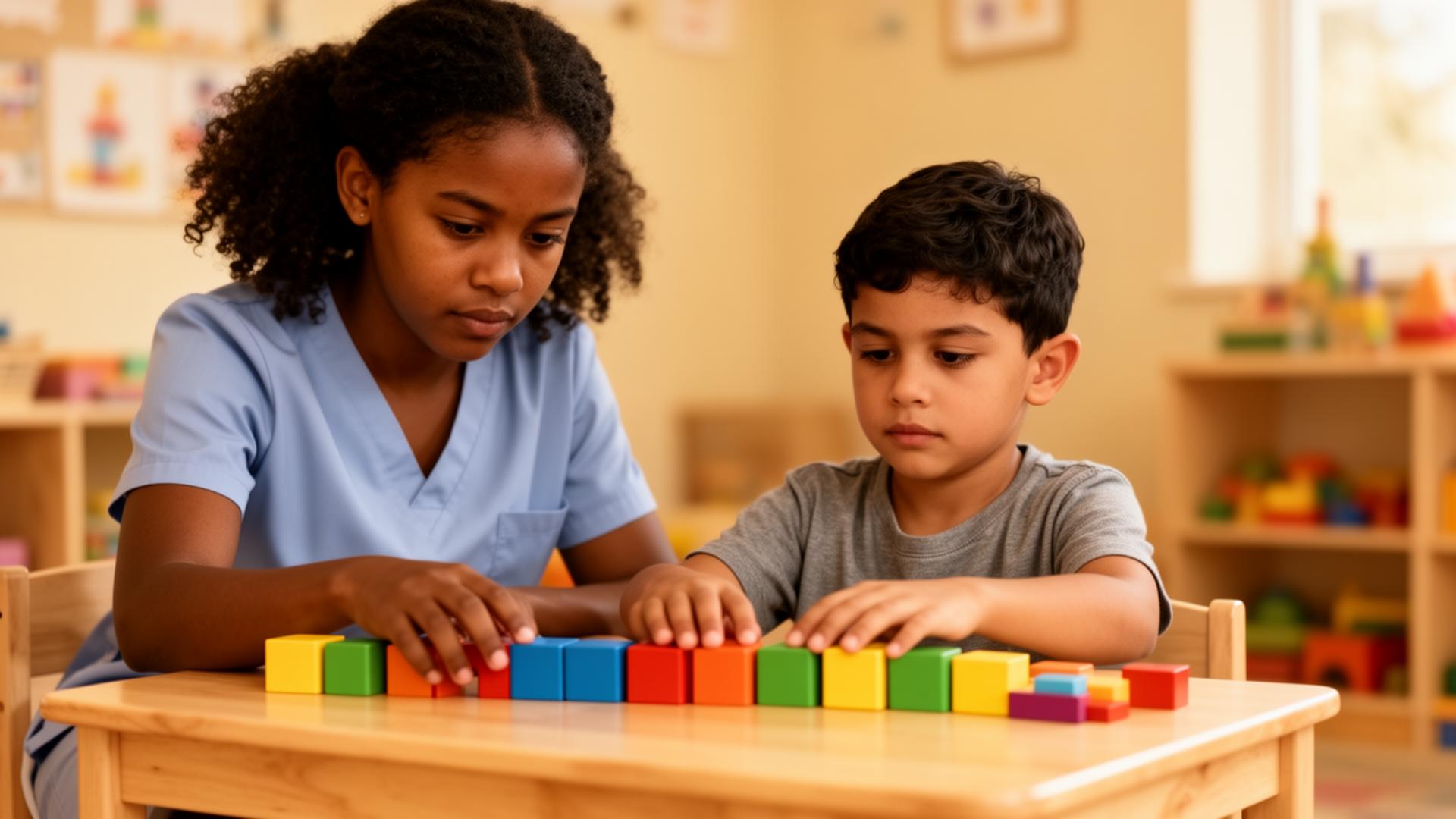 Clinician conducting a child neurodevelopment diagnostic assessment
