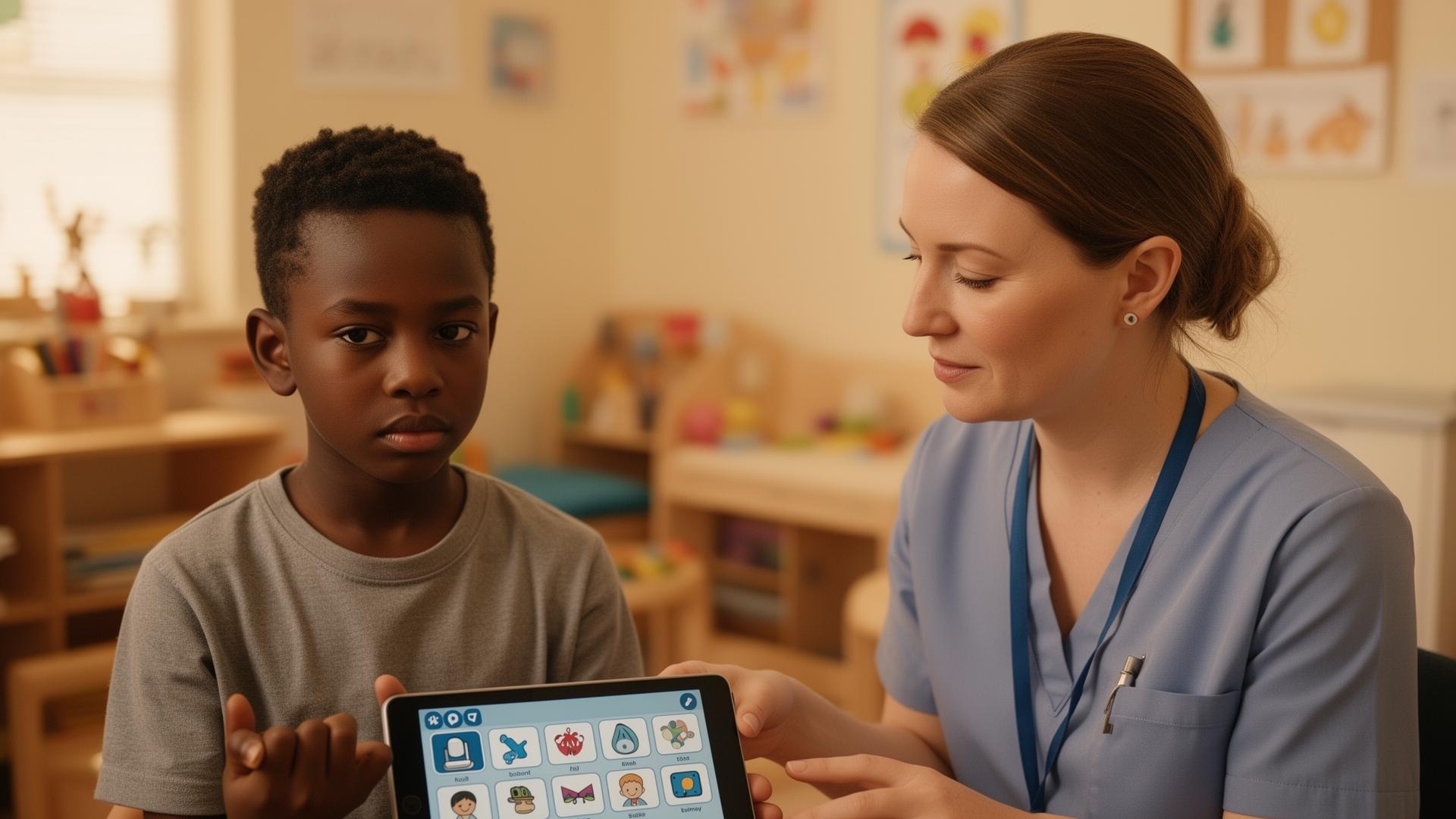 Speech therapist working one-on-one with a young child